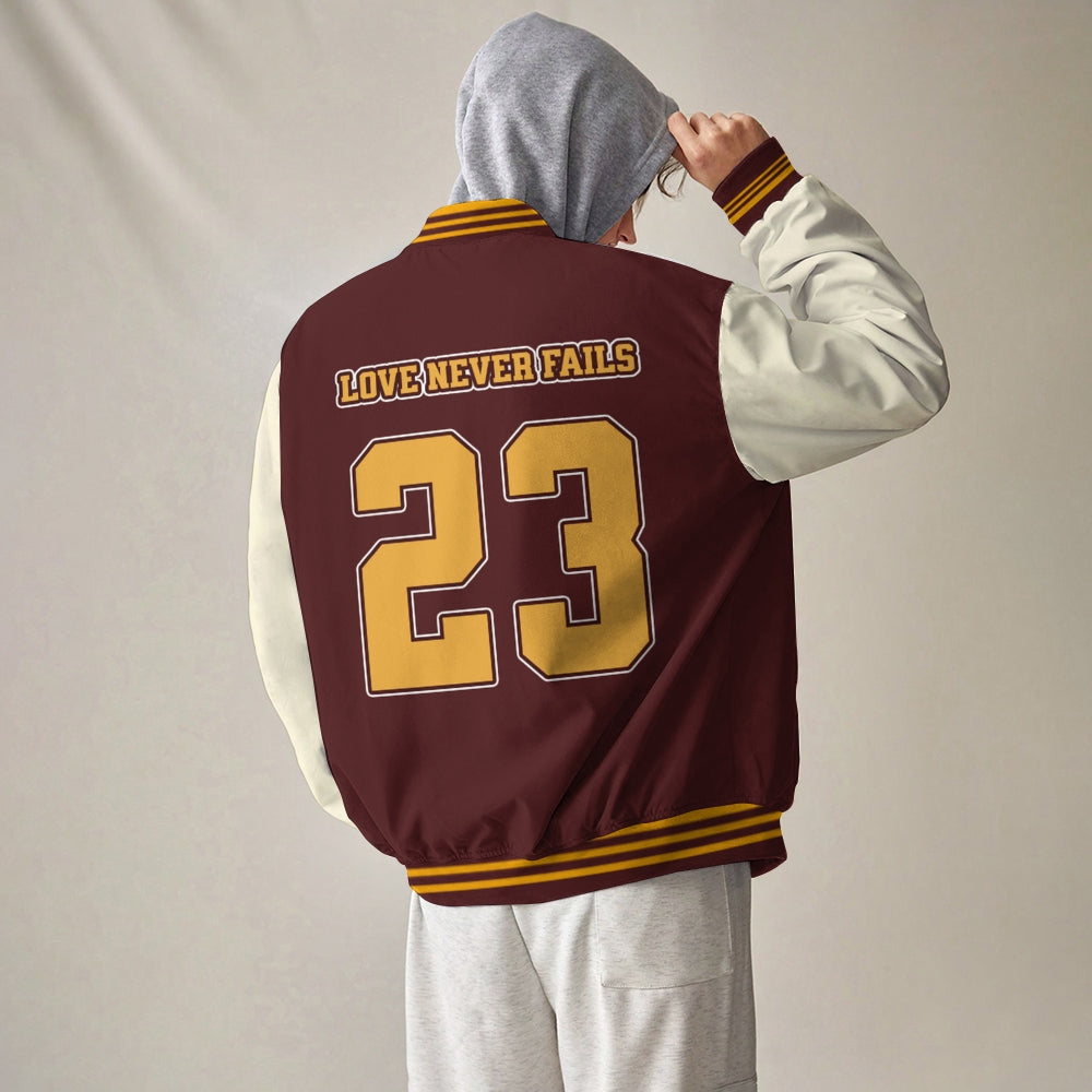 Love Never Falls Baseball Jacket