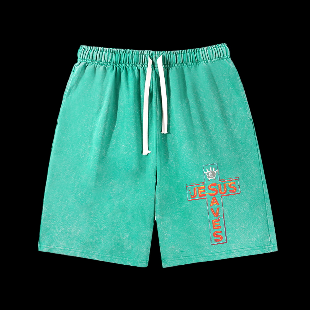 Jesus Saves Washed Shorts