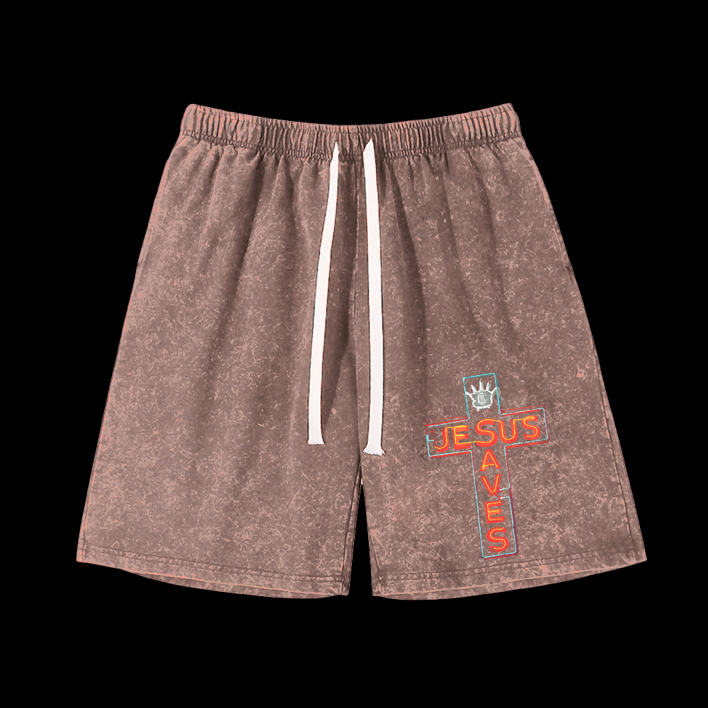 Jesus Saves Washed Shorts