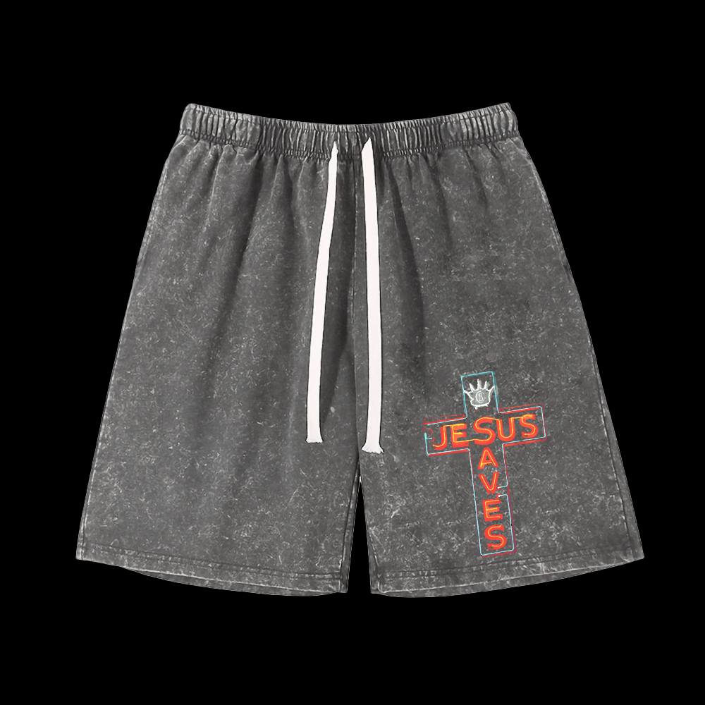 Jesus Saves Washed Shorts