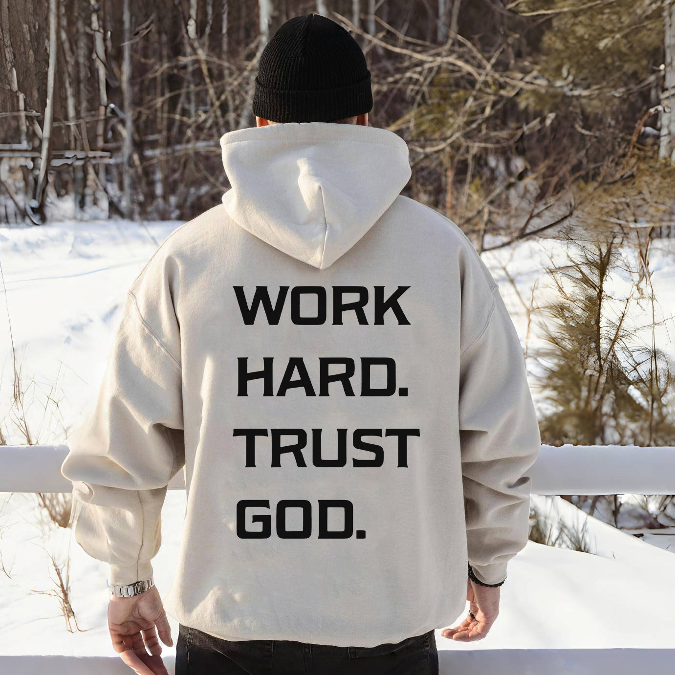 Work Hard Trust God Drawstring Hoodie