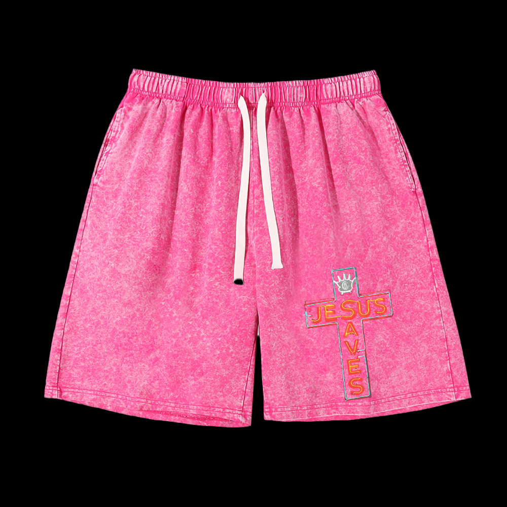 Jesus Saves Washed Shorts