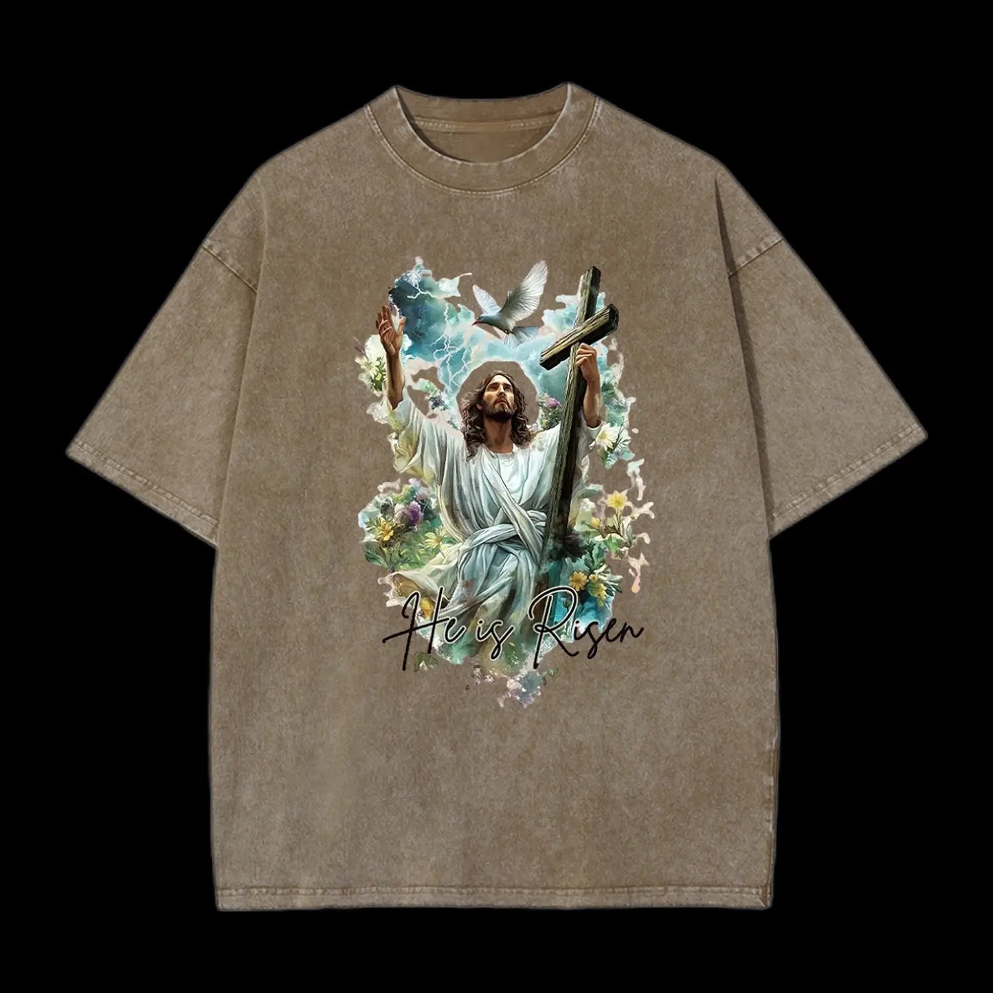 He Is Risen Christian Washed T-Shirt