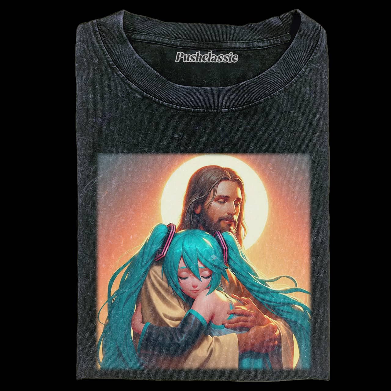 THE HATSUNE MIKU HUGGING JESUS WASHED T-SHIRT