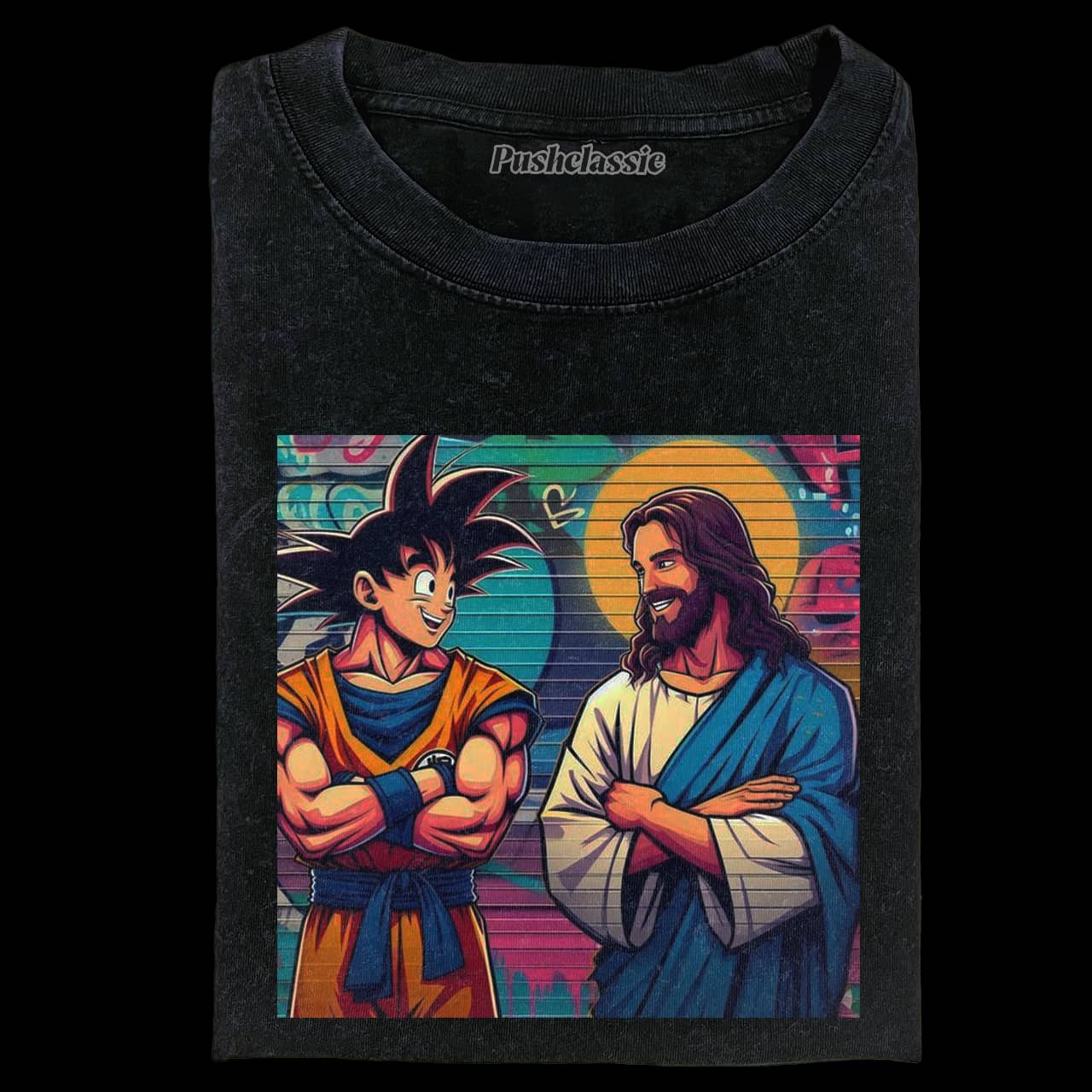 THE JESUS AND GOKU WASHED T-SHIRT