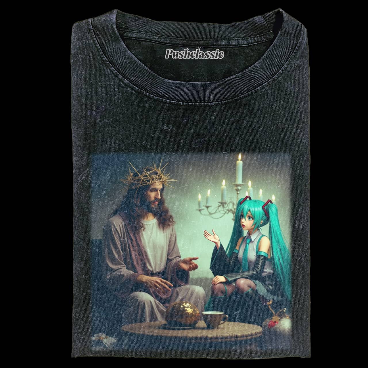 THE JESUS AND HATSUNE MIKU WASHED T-SHIRT