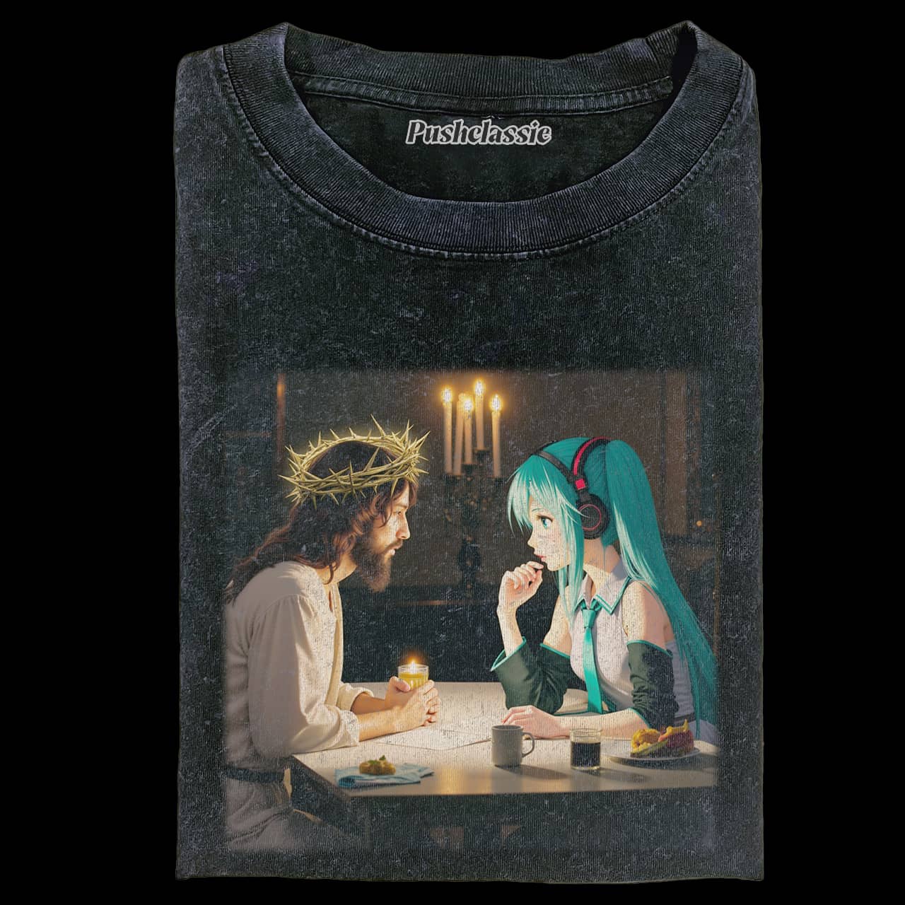THE JESUS AND HATSUNE MIKU WASHED T-SHIRT