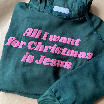 All I Want For Christmas Is Jesus Puff Print Drawstring Hoodie