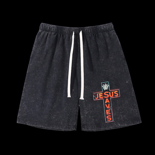 Jesus Saves Washed Shorts