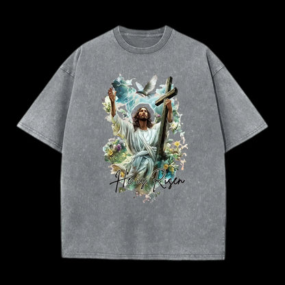 He Is Risen Christian Washed T-Shirt