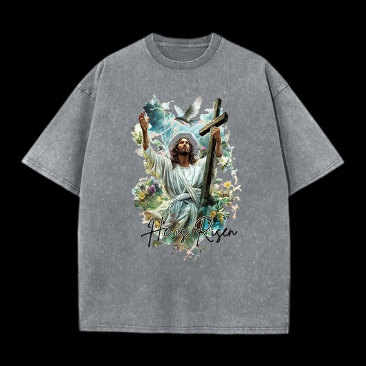 He Is Risen Christian Washed T-Shirt