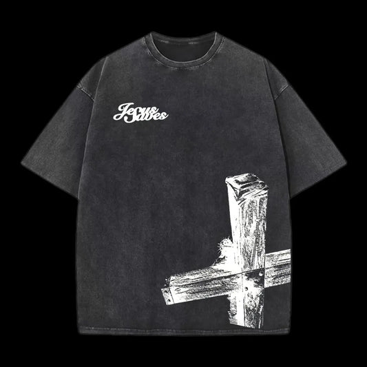 Cross Washed Distressed Short Sleeve T-Shirt