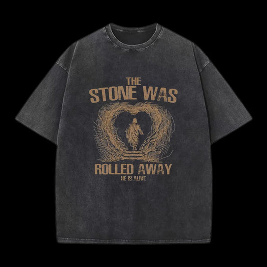 The Stone Was Rolling Away Christian Washed T-Shirt