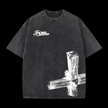 Cross Washed Distressed Short Sleeve T-Shirt