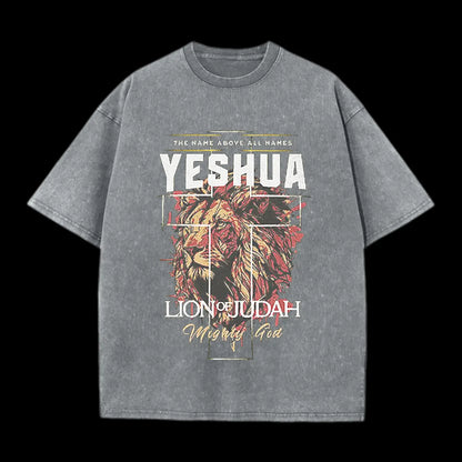 The Name Aboye All Names Yeshua Lion Of Judah Washed T-Shirt
