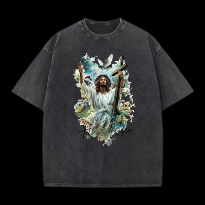 He Is Risen Christian Washed T-Shirt