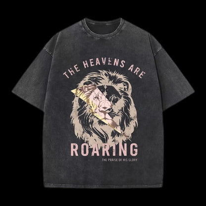 THE HEAVENS ARE ROARING CHRISTIAN WASHED T-SHIRT