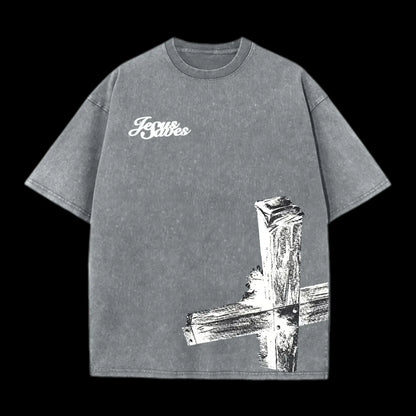 Cross Washed Distressed Short Sleeve T-Shirt