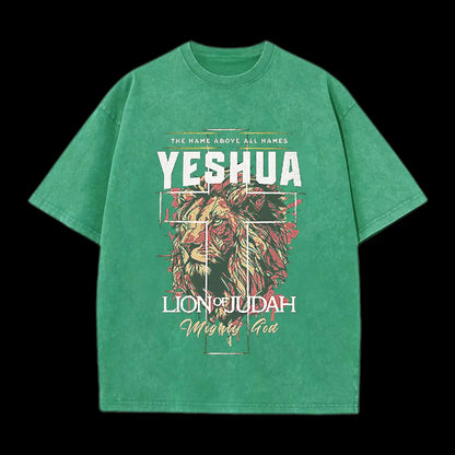 The Name Aboye All Names Yeshua Lion Of Judah Washed T-Shirt