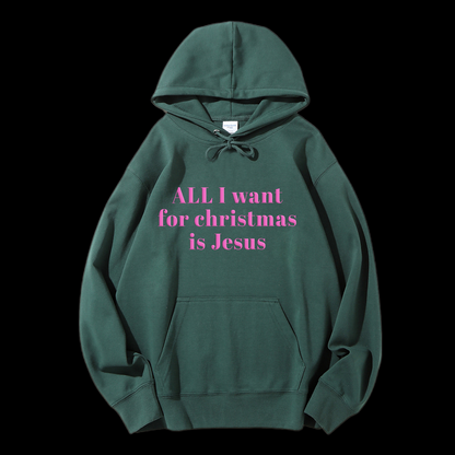 All I Want For Christmas Is Jesus Puff Print Drawstring Hoodie