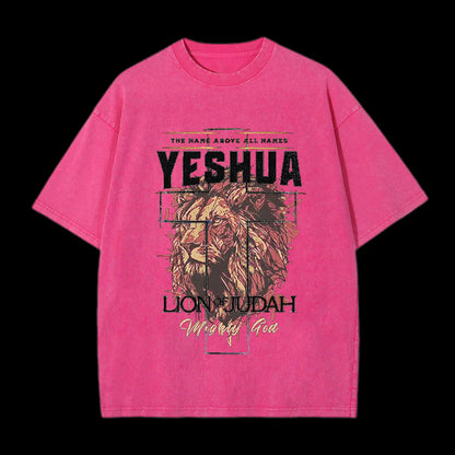 The Name Aboye All Names Yeshua Lion Of Judah Washed T-Shirt