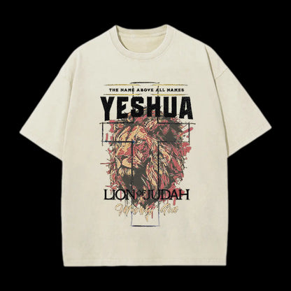 The Name Aboye All Names Yeshua Lion Of Judah Washed T-Shirt