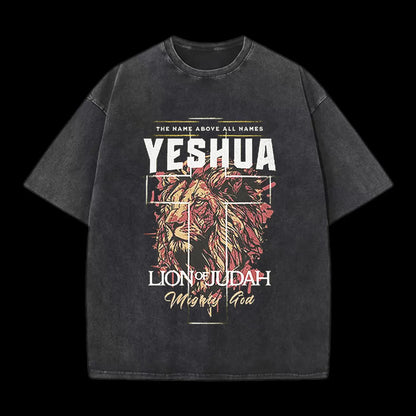 The Name Aboye All Names Yeshua Lion Of Judah Washed T-Shirt