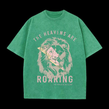 THE HEAVENS ARE ROARING CHRISTIAN WASHED T-SHIRT
