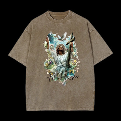 He Is Risen Christian Washed T-Shirt