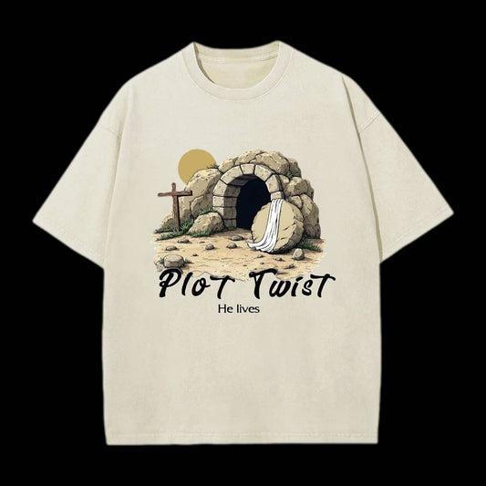 Plot Twist He lives Retro Christian Washed T-Shirt