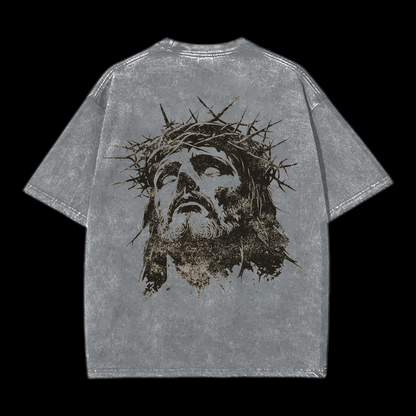 PORTRAIT OF JESUS ACID WASHED T-SHIRT -back