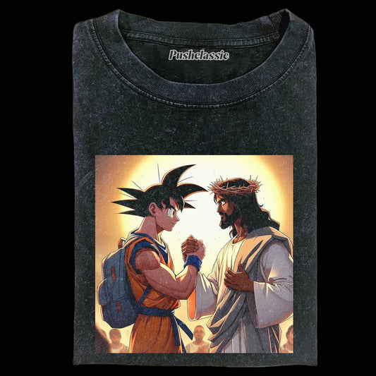 THE JESUS AND GOKU WASHED T-SHIRT