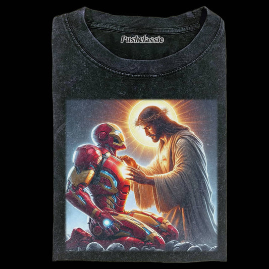 THE JESUS AND THOR FUNNY WASHED T-SHEIRT