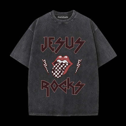 THE JESUS ROCKS WASHED T-SHIRT