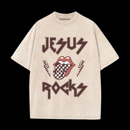 THE JESUS ROCKS WASHED T-SHIRT