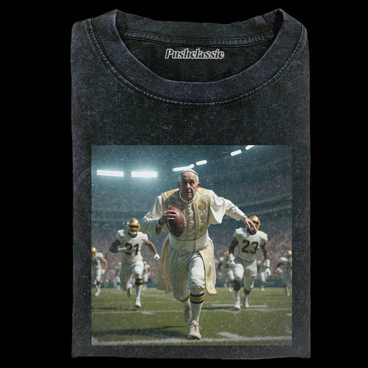 THE POPE FUNNY FOOTBALL  WASHED T-SHIRT