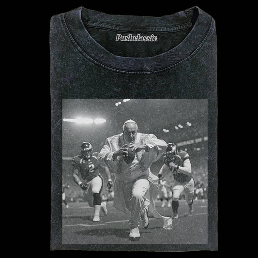 THE POPE FUNNY FOOTBALL  WASHED T-SHIRT