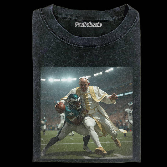 THE POPE FUNNY FOOTBALL  WASHED T-SHIRT