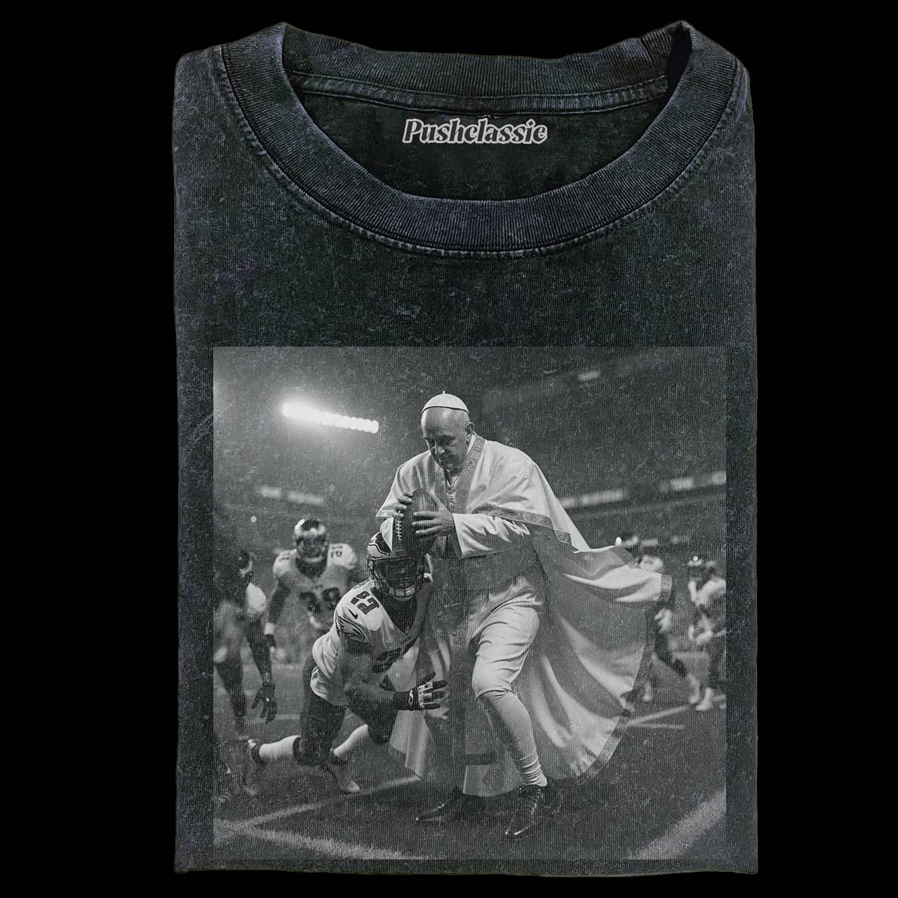 THE POPE FUNNY FOOTBALL  WASHED T-SHIRT