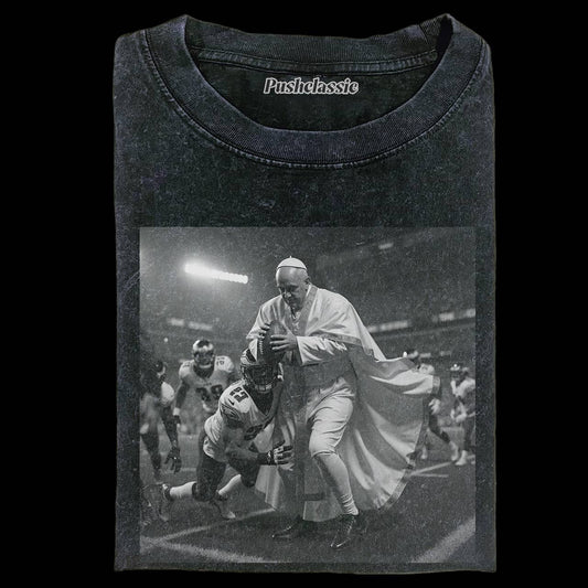 THE POPE FUNNY FOOTBALL  WASHED T-SHIRT
