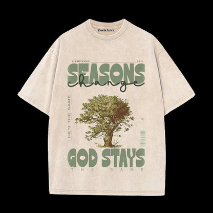 THE GOD STAYS CHRISTIAN WASHED T-SHIRT
