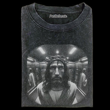 THE JESUS IN THE ELEVATOR FUNNY WASHED T-SHIRT