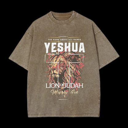 The Name Aboye All Names Yeshua Lion Of Judah Washed T-Shirt