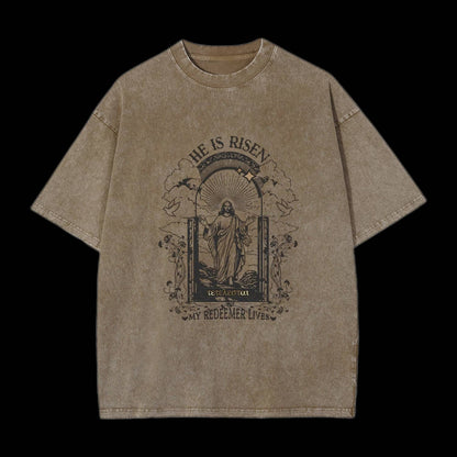 He Is Risen Christian Washed T-Shirt