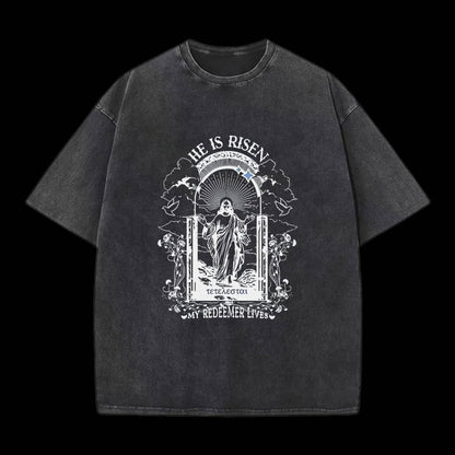 He Is Risen Christian Washed T-Shirt