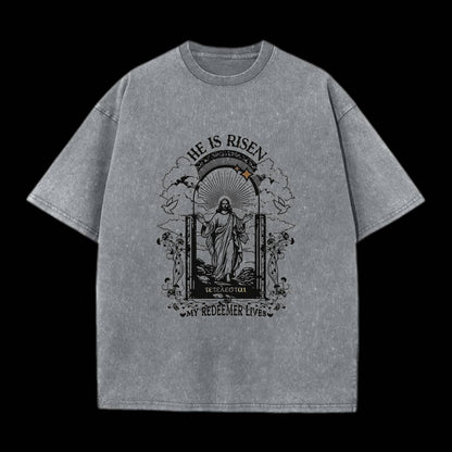 He Is Risen Christian Washed T-Shirt