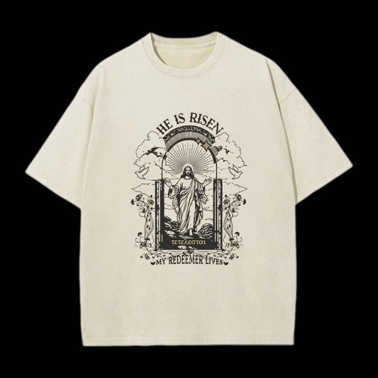 He Is Risen Christian Washed T-Shirt