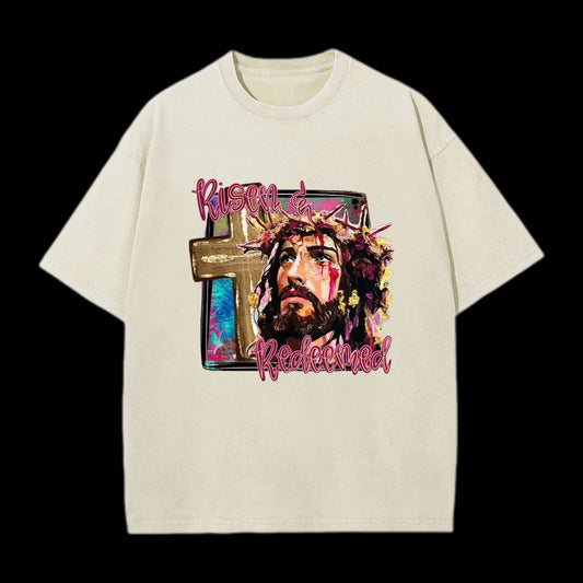 Risen And Redeemed Christian Washed T-Shirt