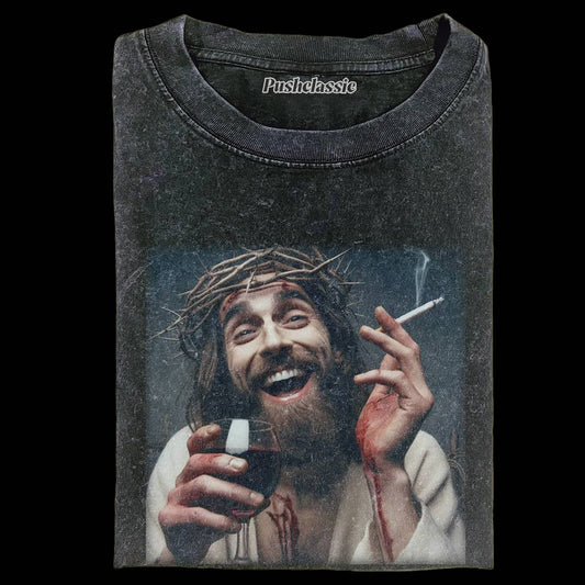 THE JESUS DRINKS FUNNY WASHED T-SHIRT