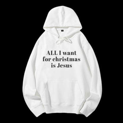 All I Want For Christmas Is Jesus Puff Print Drawstring Hoodie